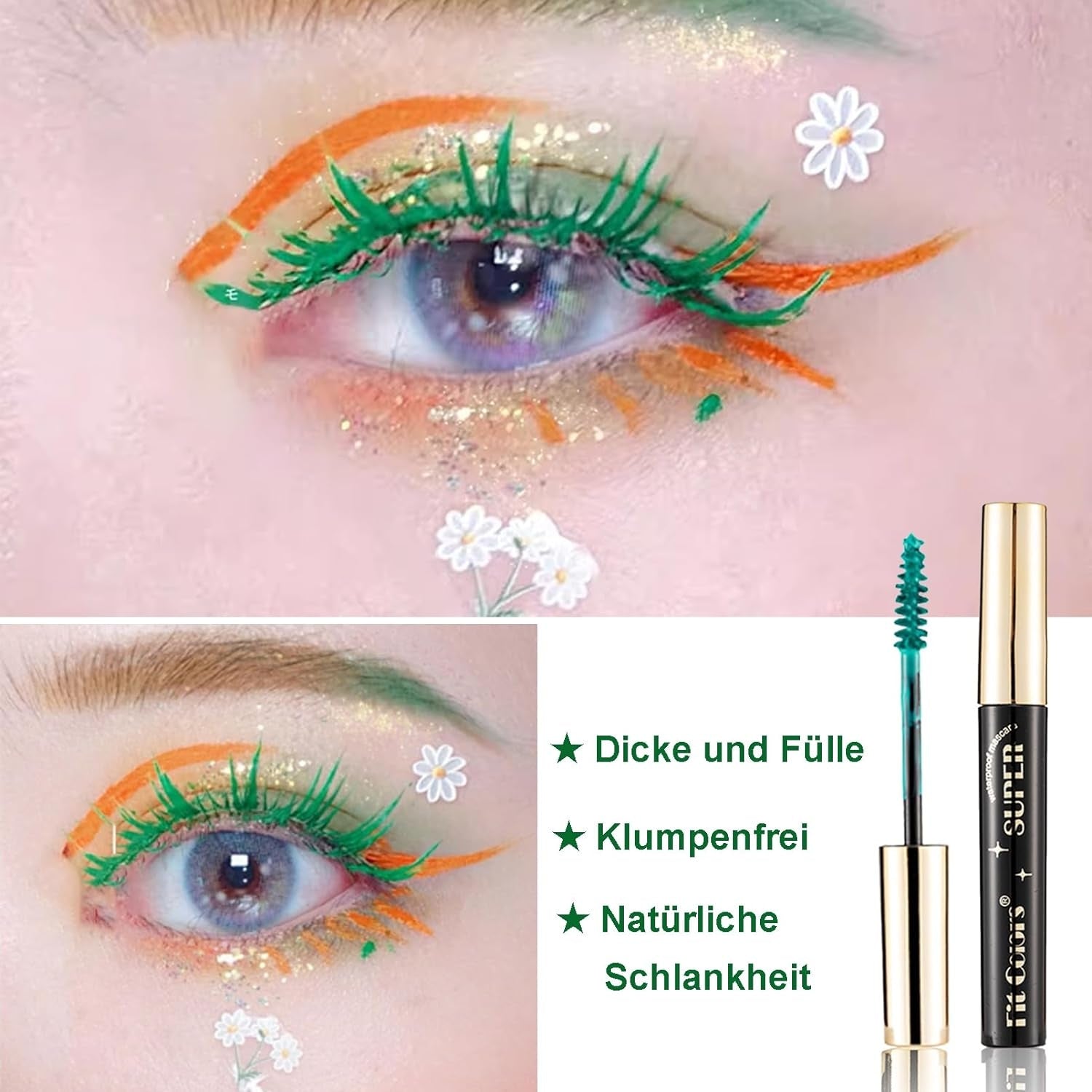 Grüne Mascara Wasserfest Volumen Wischfest Lange Wimpern für Bühne und Festlichkeiten