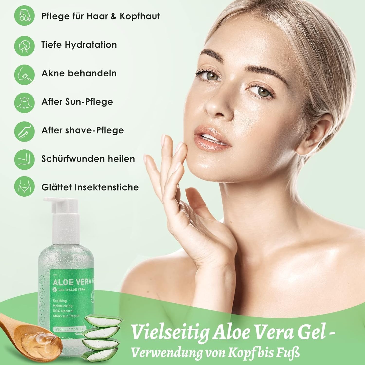 Aloe Vera Gel 280ml Creme Natürlich Beruhigend Feuchtigkeitspflege für Haut Haar