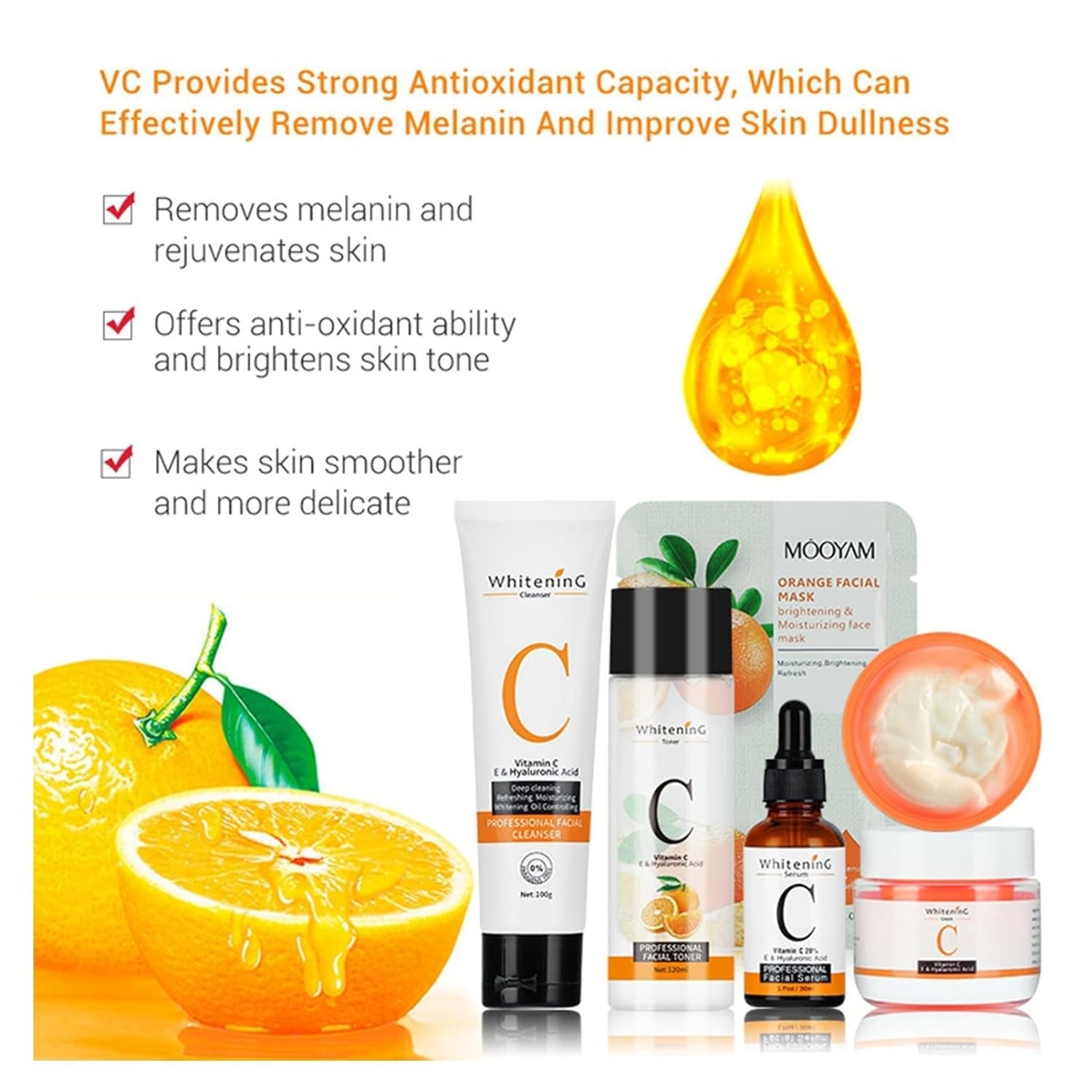 Hautpflege Set für Frauen Vitamin C Pflege 5-teilig für Feuchtigkeit und Glanz