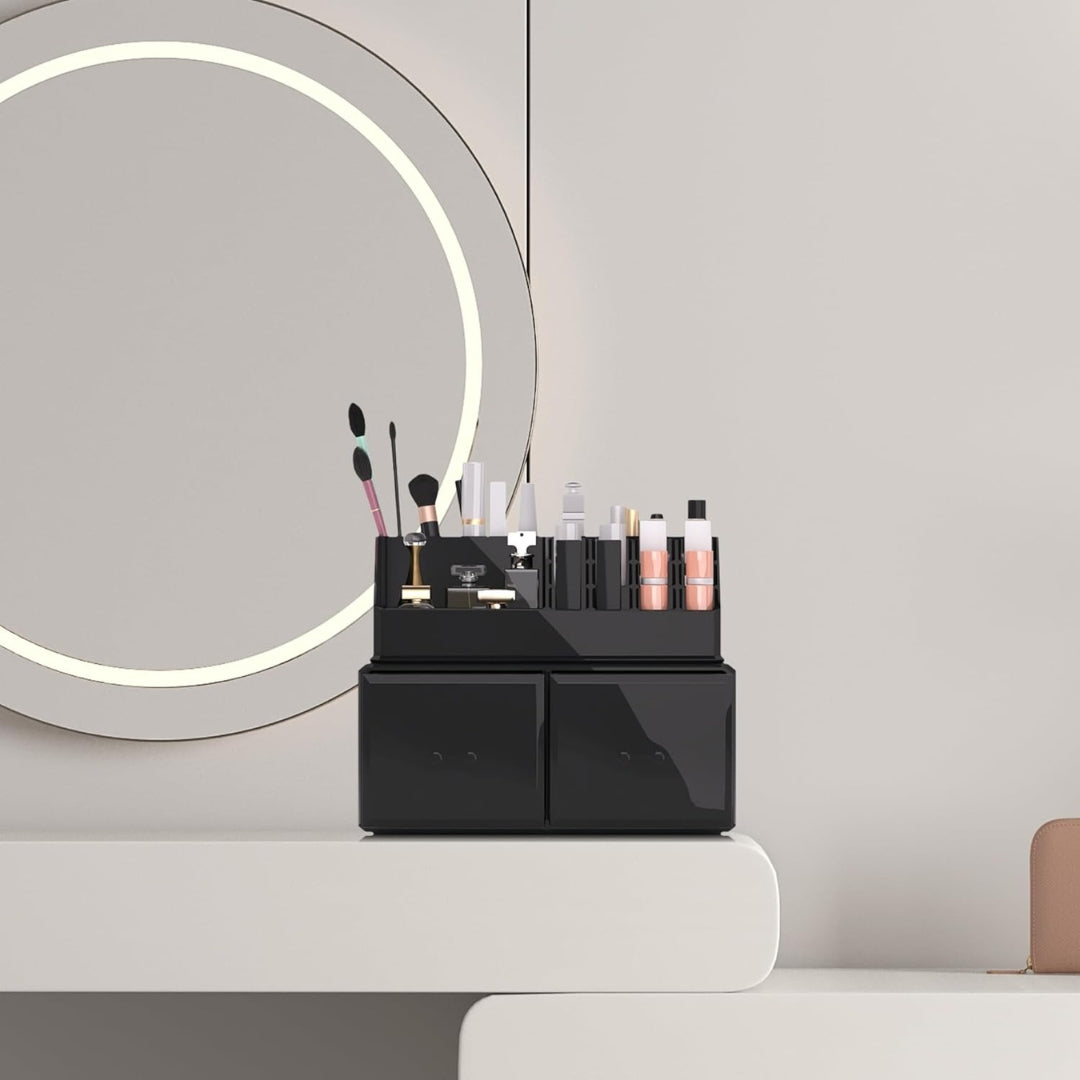 Makeup Organizer 2 Schubladen Schwarz 2 Lagen Kosmetikbox Schminkaufbewahrung