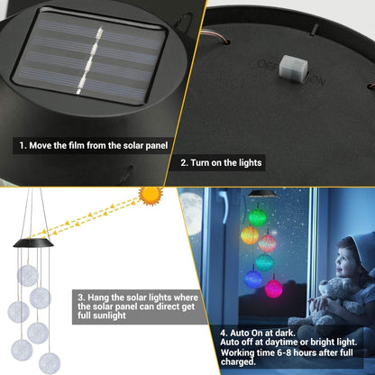 Buntes Solar Windspiel 6 LED Kugel für Draußen Garten Baum Hochzeit Wasserdicht