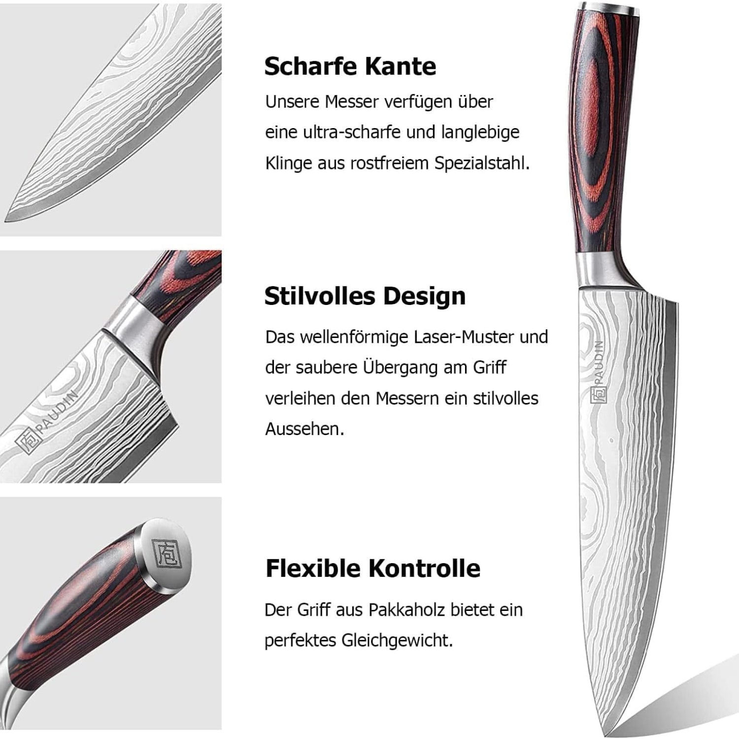 Profi Messerset 3-tlg Hochwertiges Küchenmesser Set Scharfe Klinge