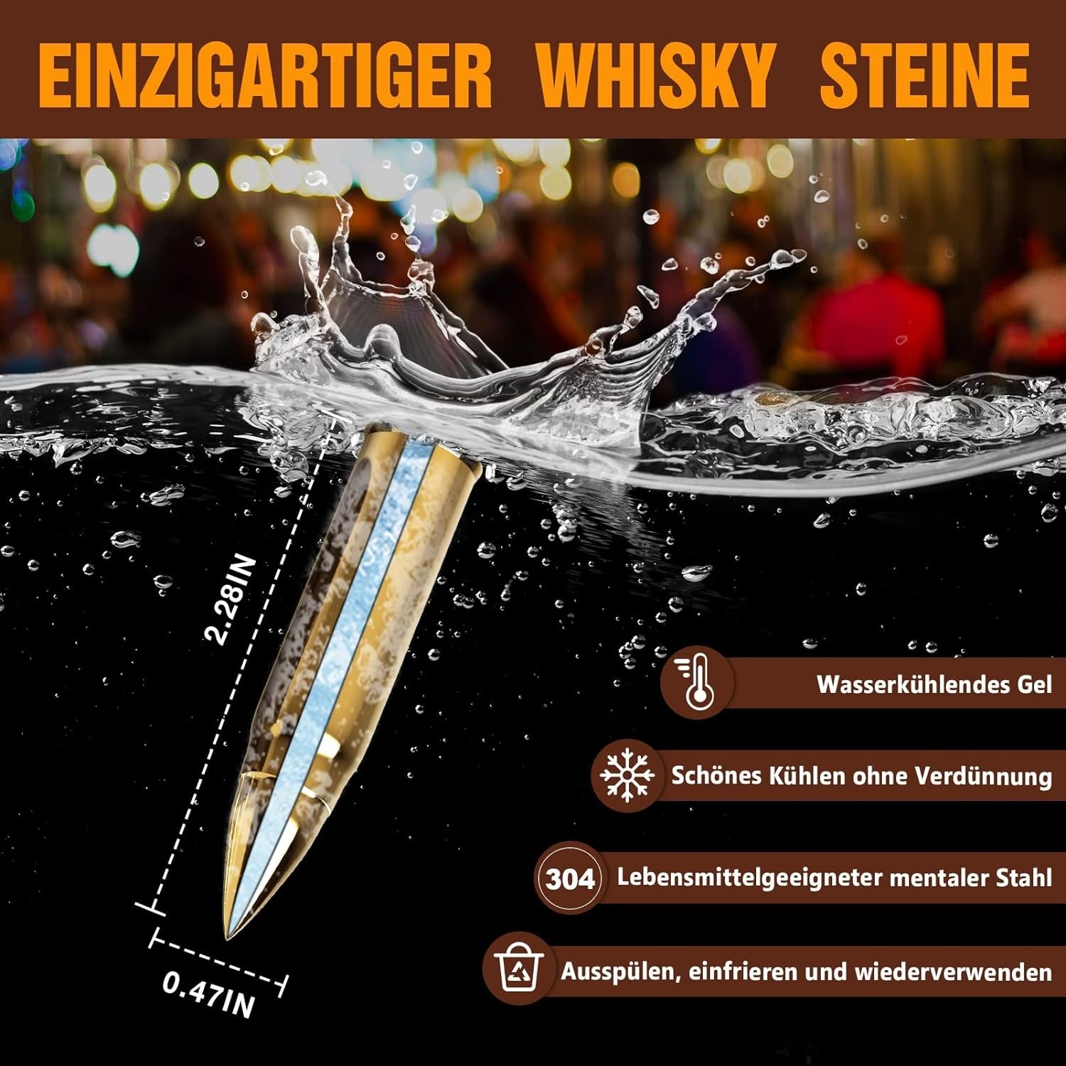 Whiskey Steine Set aus Edelstahl Goldene Patronen Geschenke für Männer Whiskeyglas