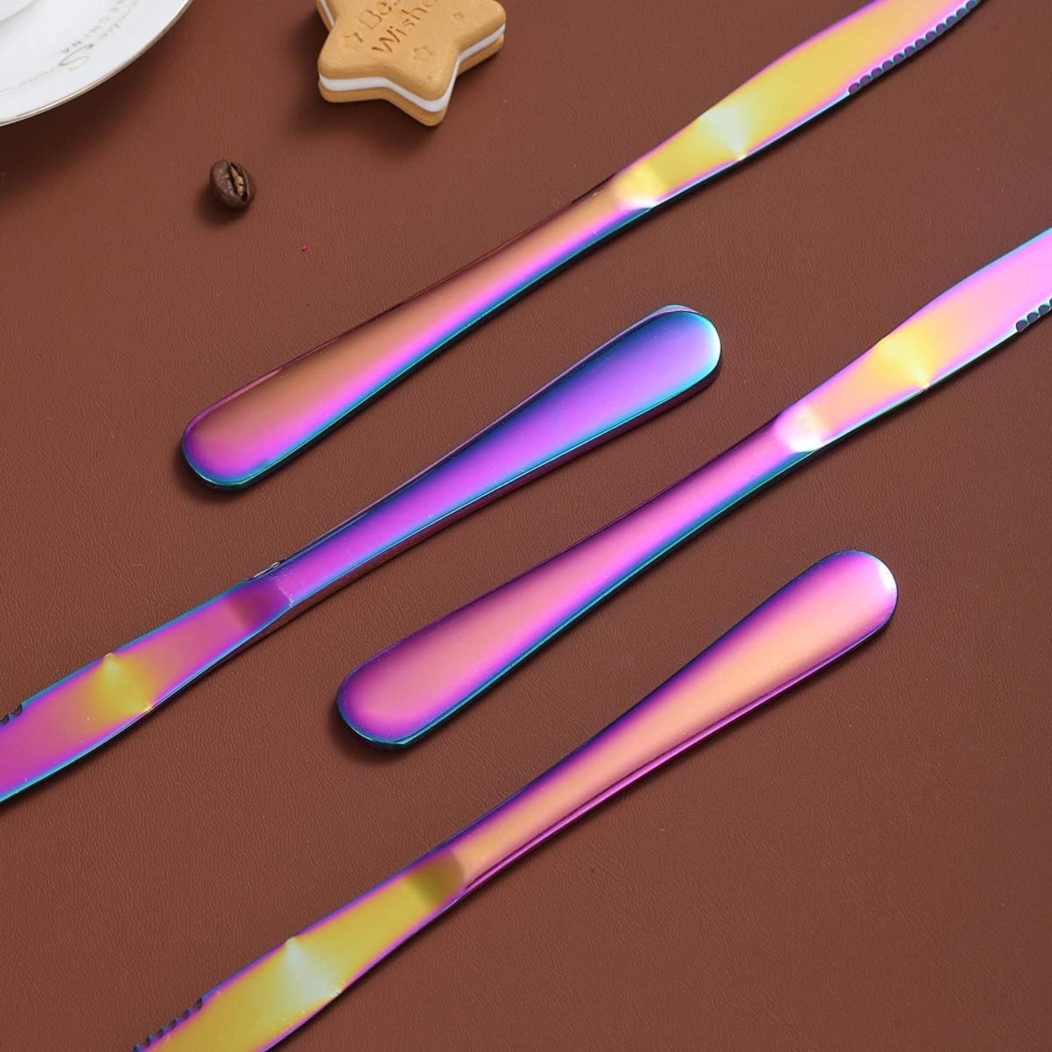 Regenbogen Steakmesser 8er Set Titanium Beschichtung Scharfe Klingen Besteck