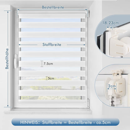 Klemmrollos Doppelrollo Rollos für Fenster ohne Bohren zum Bohren Weiß 80x130cm