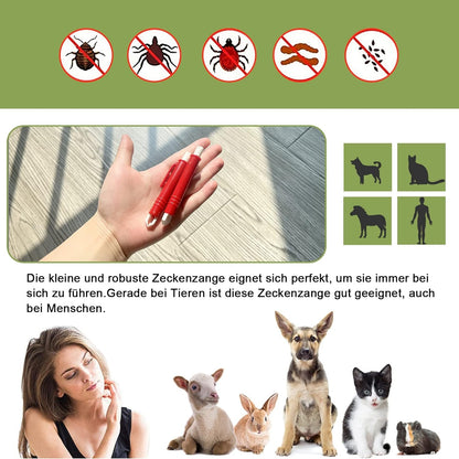 Zeckenzange für Hunde Katze Mensch 2er Set Zeckenpinzetten rot