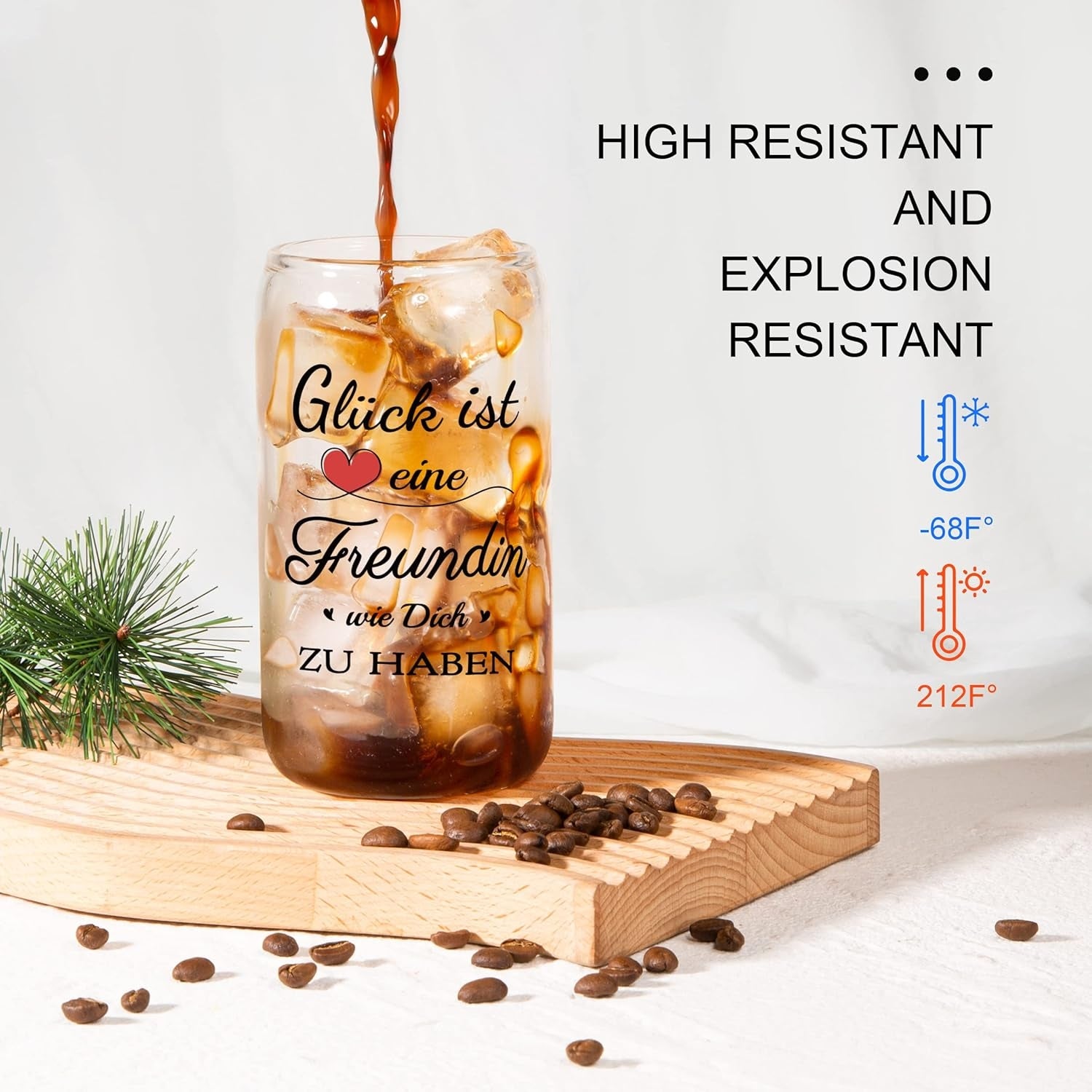 Trinkglas-Set Geschenk für Beste Freundin mit Bambusdeckel & Glas Strohhalm, 500ml, Ideal für alle Getränke Bubbletea Geschenke für Freundin