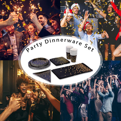 Party Deko Partygeschirr Schwarz Gold 99 Stück Teller Set Geburtstag Servietten