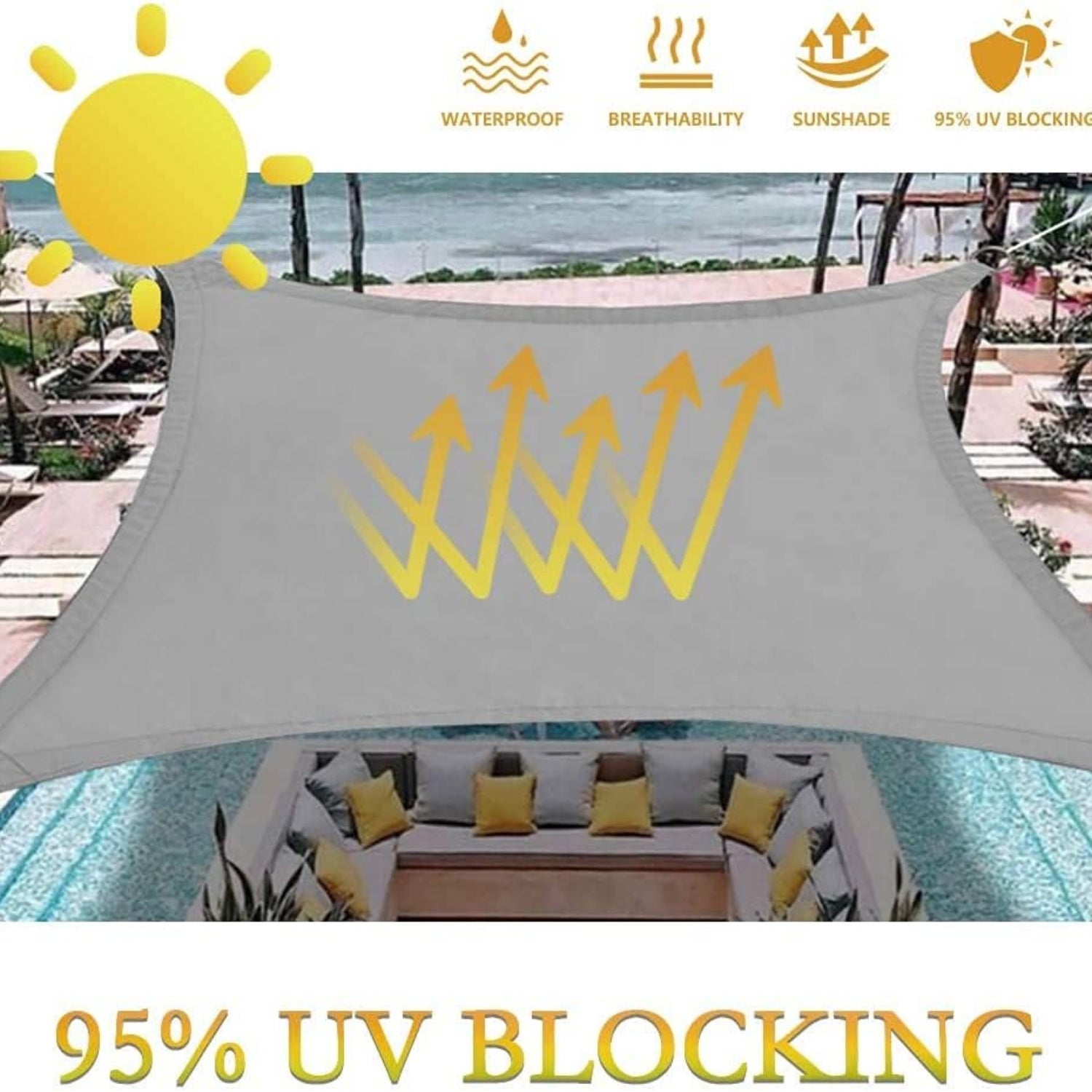 Sehr großes Sonnensegel 5x7m Sonnenschutz Set UV Schutz Wasserabweisend Grau