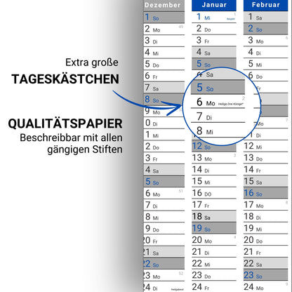 Kalender 2025 Wandkalender groß | Familienkalender | Jahreskalender 97x67 cm | Inkl. Feiertage nach Bundesländern | Wochenplaner