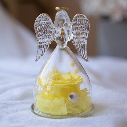 Handgefertigte Ewige Rose Gelb in Engel Figur Valentinstag Geschenke für Sie