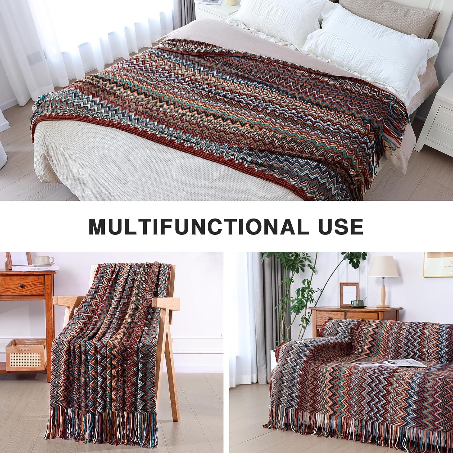 Bohemian Kuscheldecke 260GSM 130x160cm Wärmedecke Mit Fransen flauschige Decke