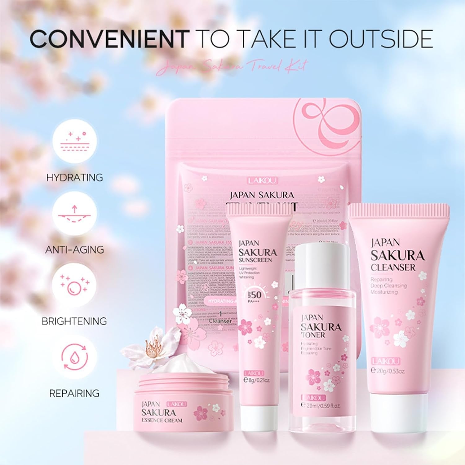 Sakura Hautpflege Reiseset 4tlg mit SPF50 Sonnencreme Geschenkset Frauen