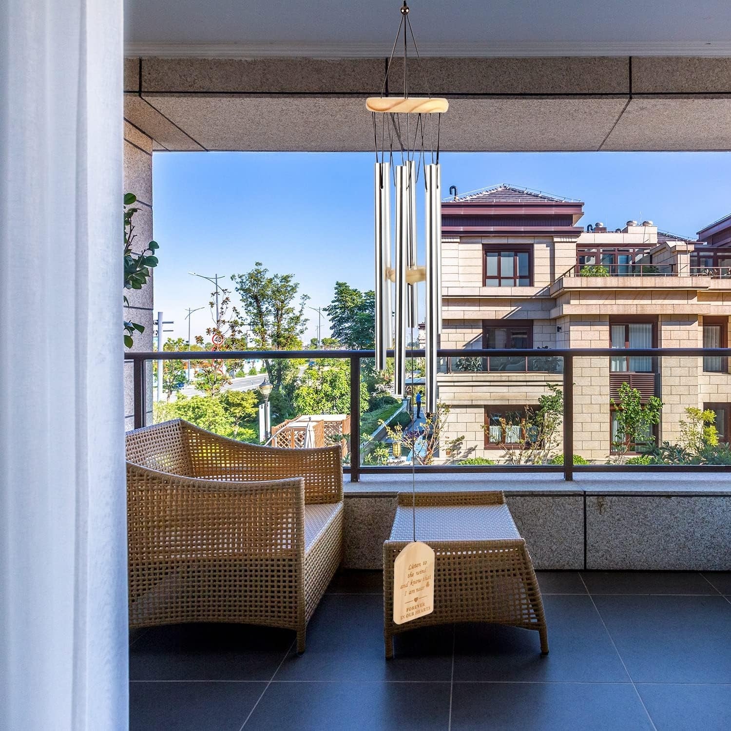 Windspiele für Draußen Silber 6 Röhren Aluminium Garten Balkon Terrasse