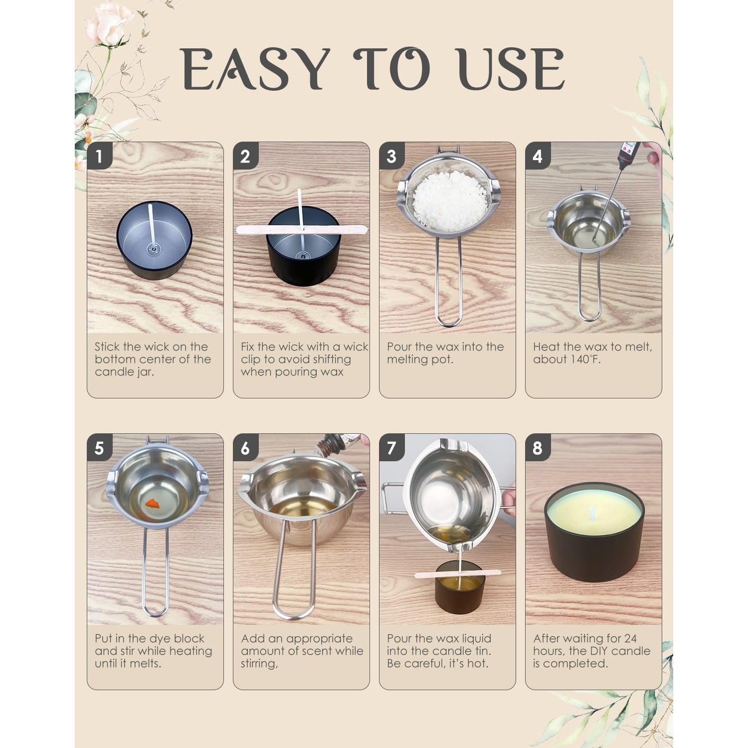 Kerzen selber machen DIY Kit mit Sojawachs, Duftölen & Farbblöcken Anfängerset
