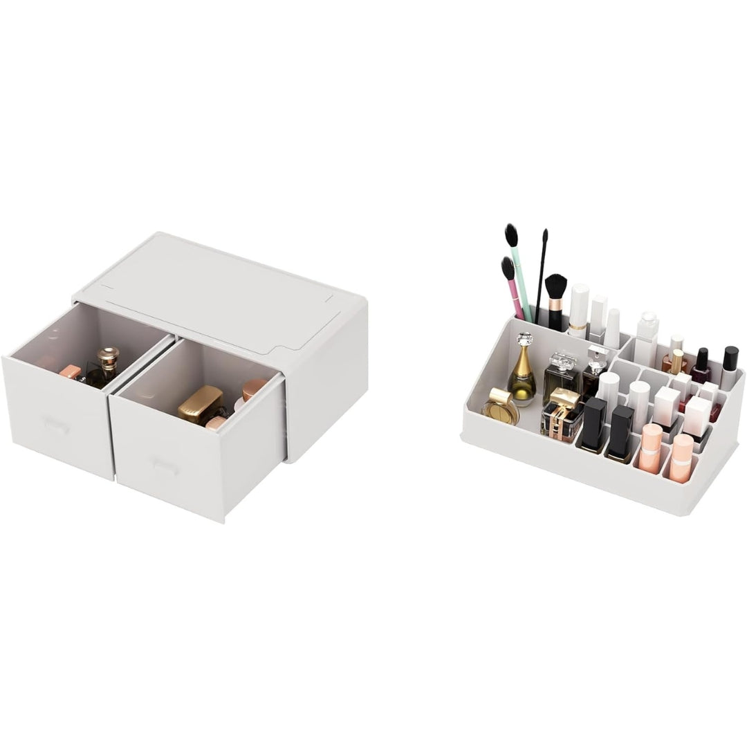 Makeup Aufbewahrungsbox Weiß 2 Lagen Organizer Schminkkasten für Badezimmer