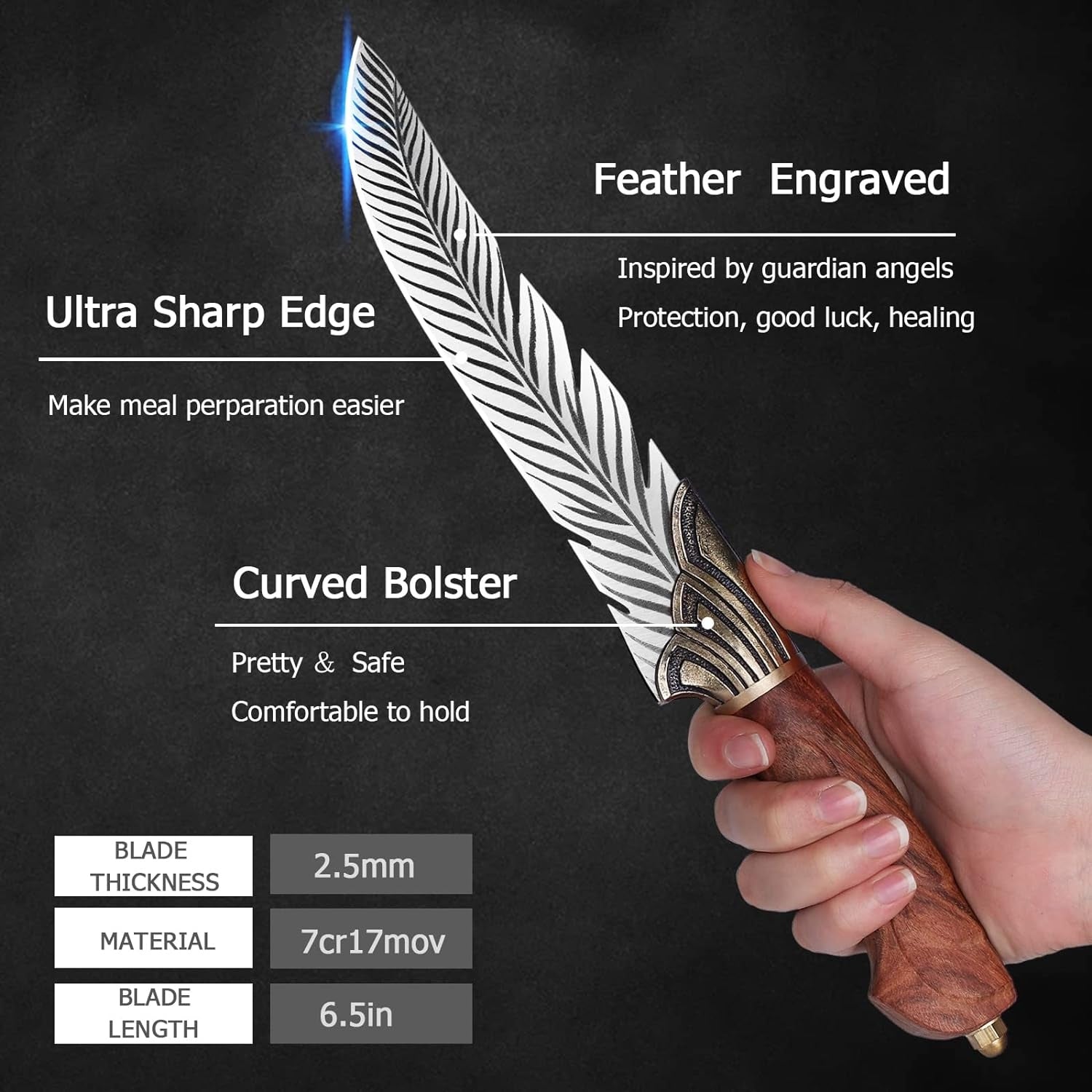 Japanisches Kochmesser Feder Messer Steakmesser mit Holzgriff Lederhülle Outdoor