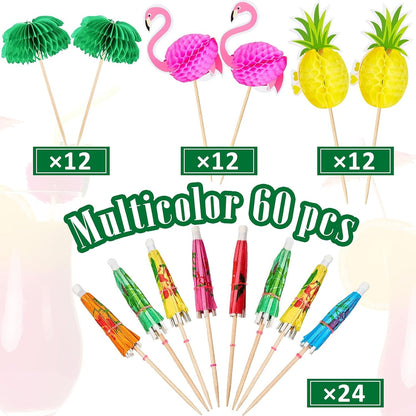 Cocktail Dekoration 60 Stücke Cocktailspieße 3D Flamingo Ananas Schirmstäbchen