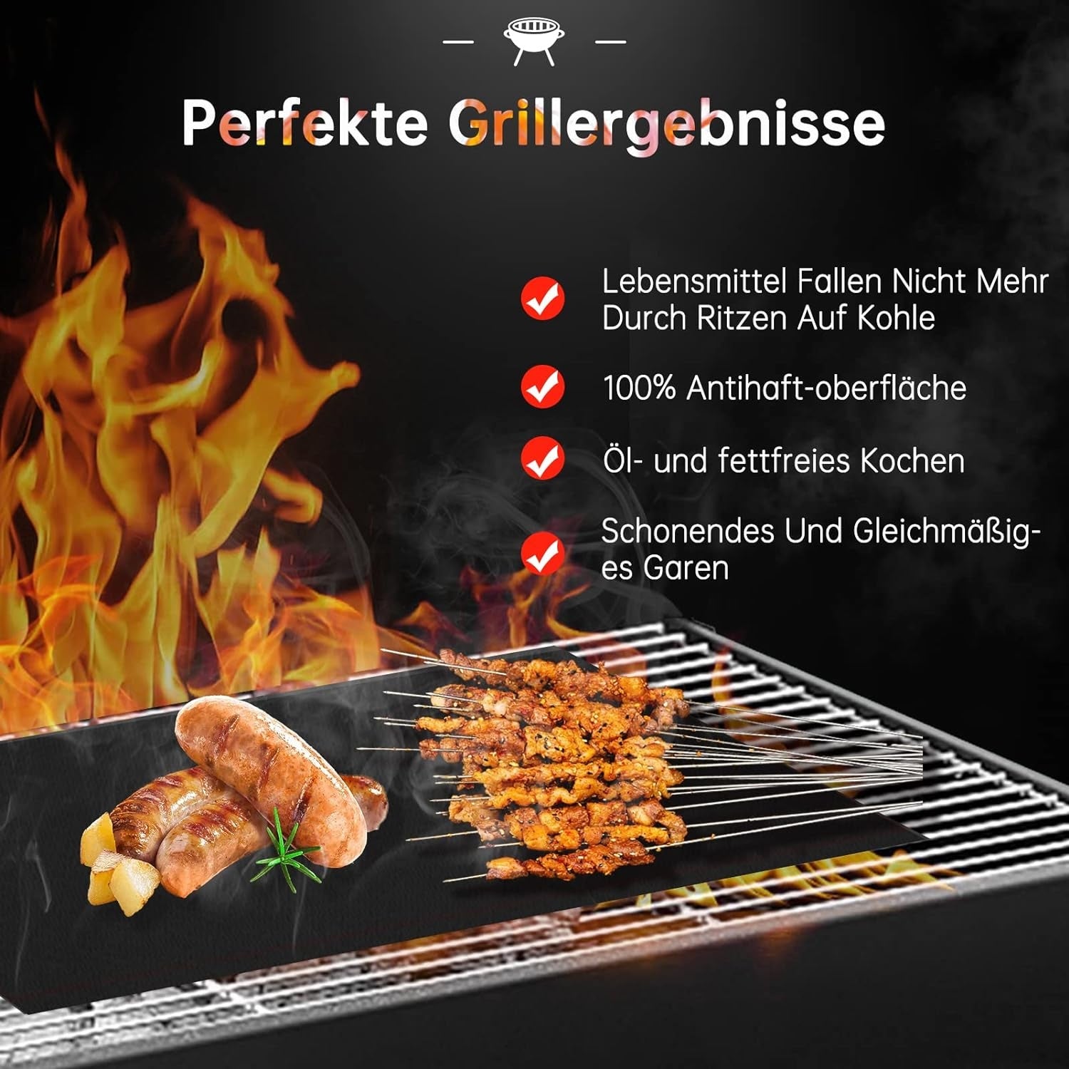 Antihaft Grillmatte 5er Set 40x32cm Hitzebeständig Grill Zubehör für Alle Grills
