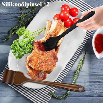 Luxus Grillbesteckset aus Edelstahl Schwarz  38tlg Geschenke für Männer Grill Zubehör