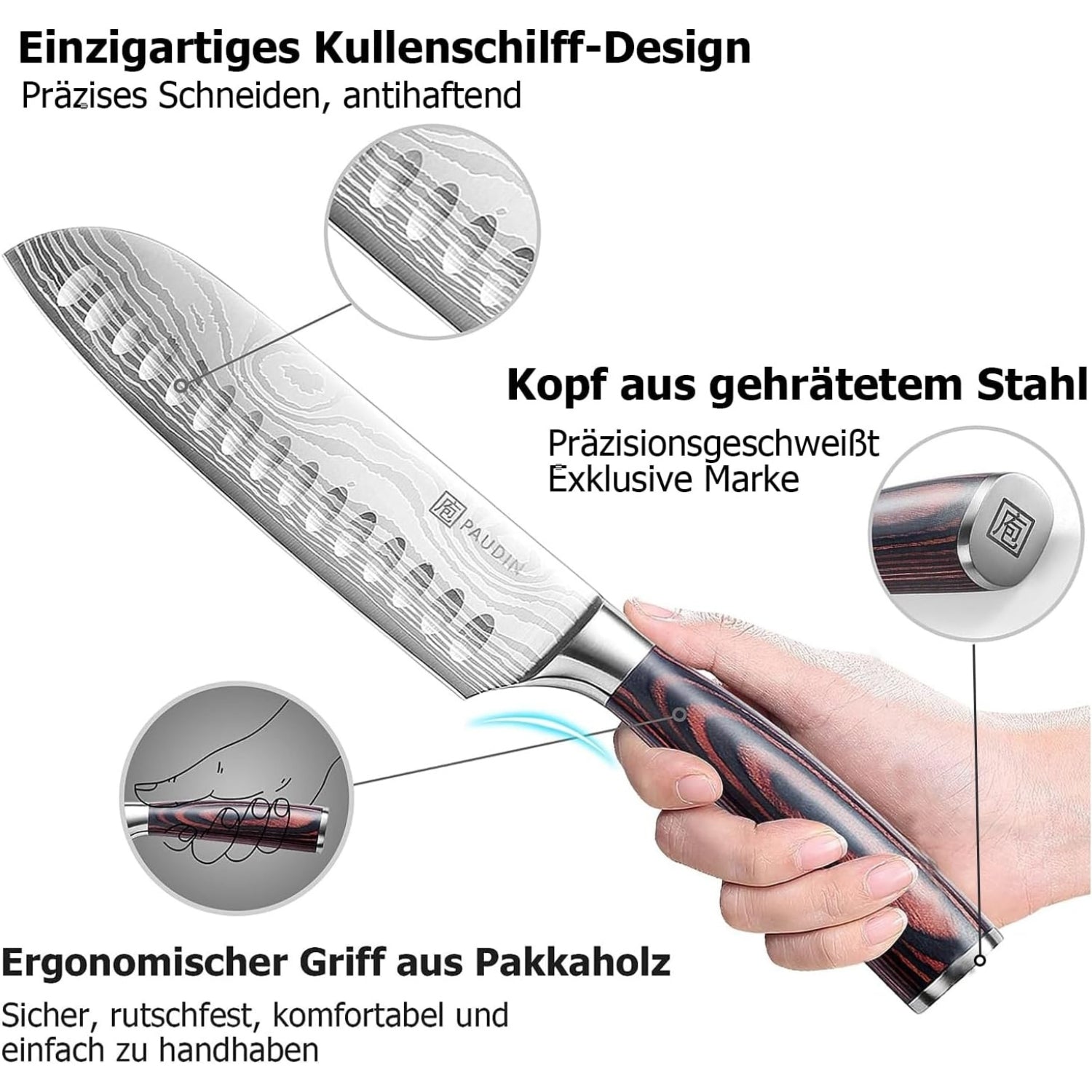 Santokumesser 17 cm Kochmesser deutsches Messerstahl Küchenmesser Griff