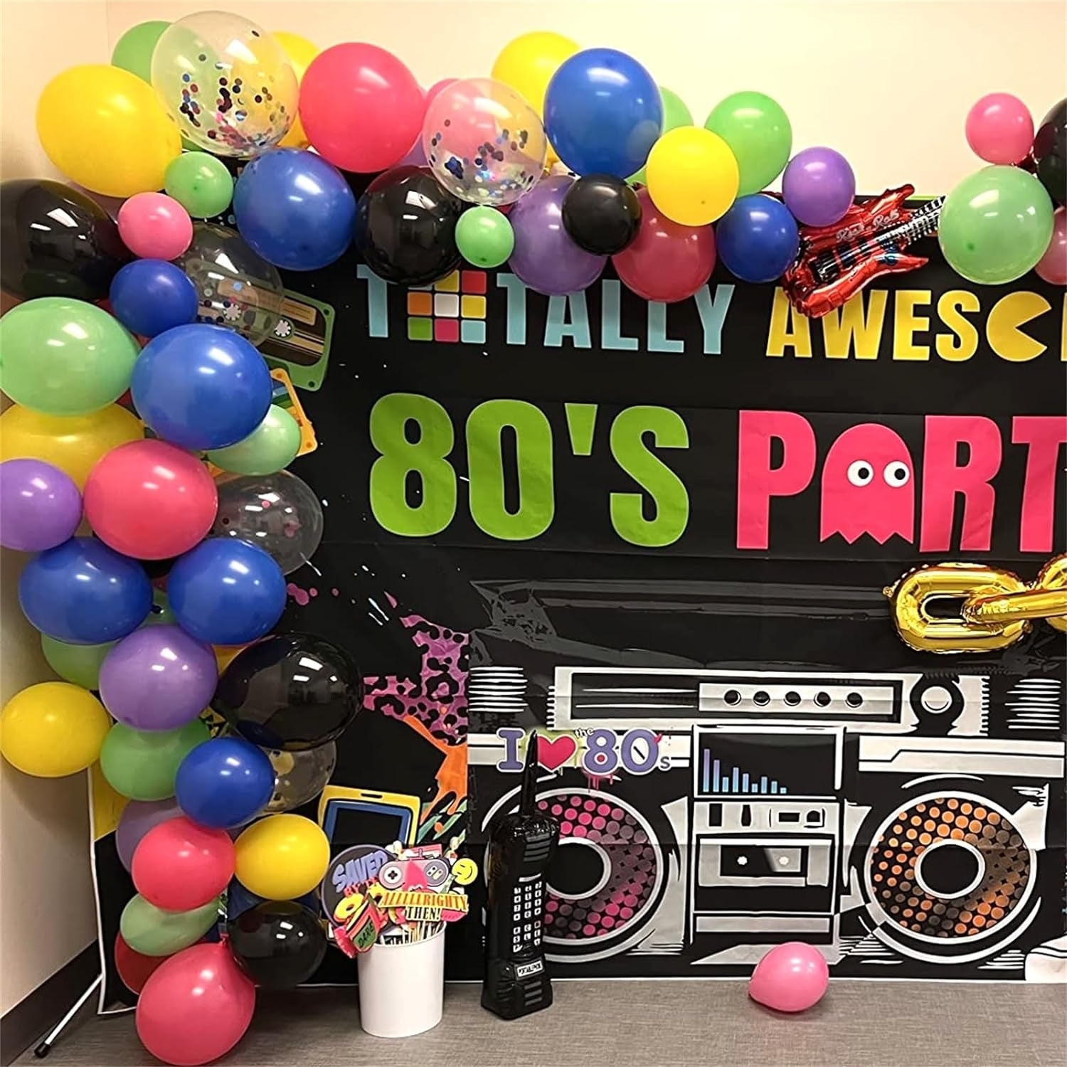80er 90er Party Deko Retro Disco Ballon Girlande Set Bunt Luftballons Deko