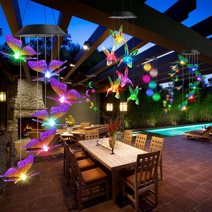 Lila Schmetterling Solar Windspiel 6 LED Farbwechsel Draußen Wasserdicht