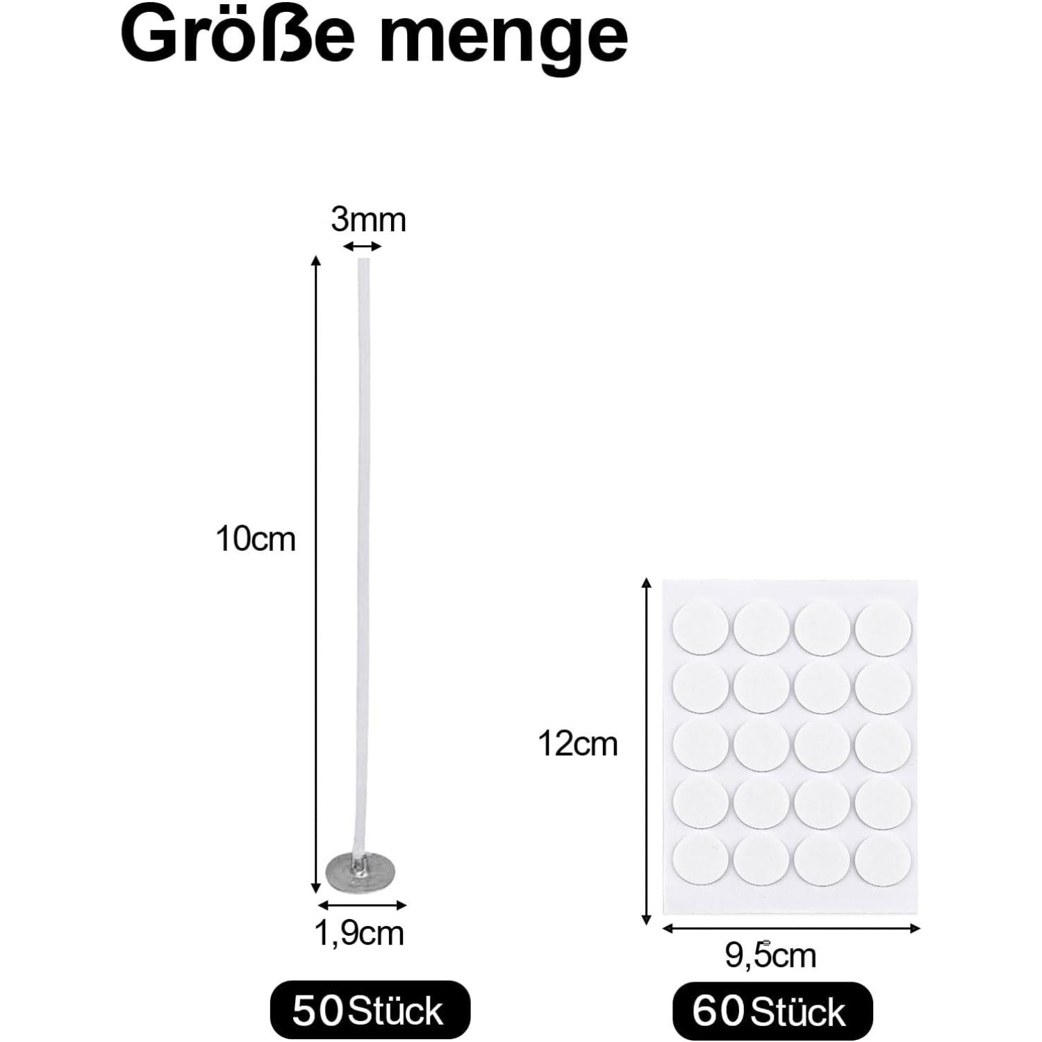 Kerzendochte für Kerzen 10cm 50 Stück mit 60 Aufkleber DIY Candle Set