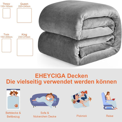 Kuscheldecke flauschig Grau weiche warme Fleecedecke 150x200 Decke Sofadecke