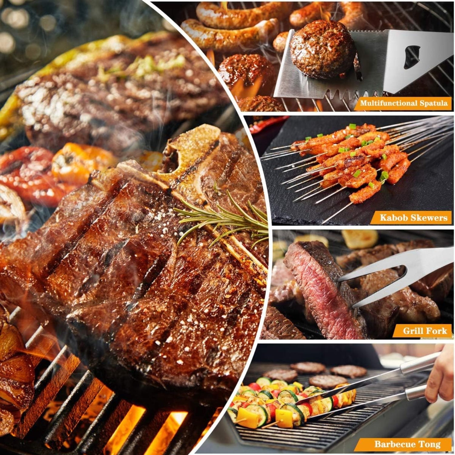 Edelstahl Grillbesteck 10Stk Geschenk für Männer BBQ Grill Zubehör Set Profi Kit