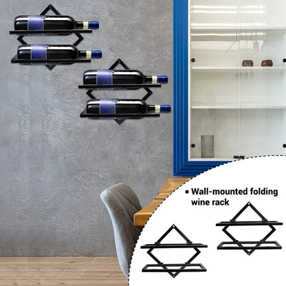 2er Set Weinhalter Metall Faltbar Wandmontage für Küche Bar Schwarz