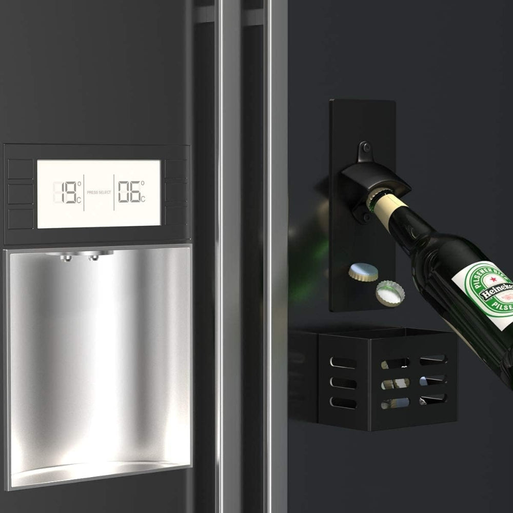 Magnet Flaschenöffner Wand Kohlenstoffstahl Auffangbehälter Schwarz Biergeschenk