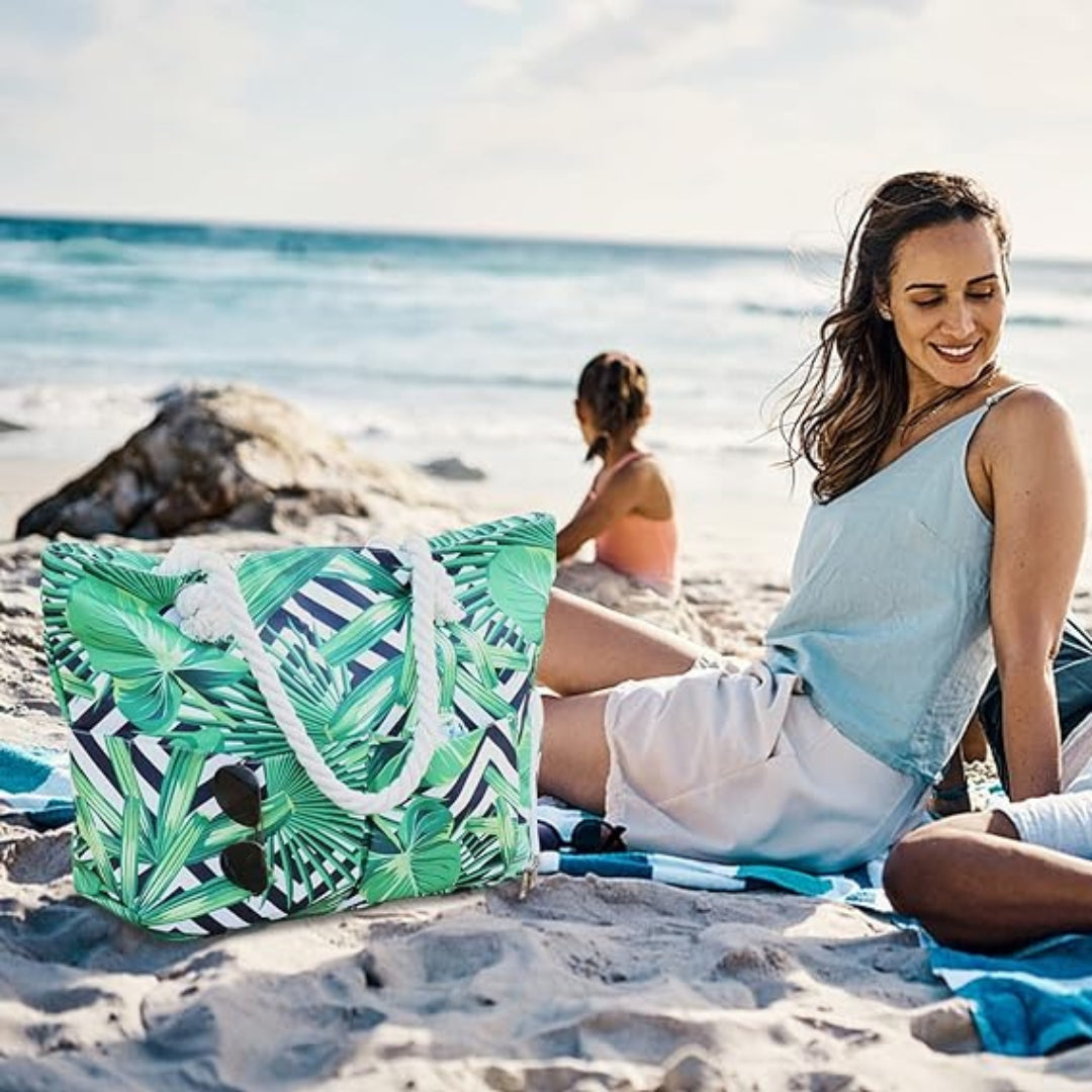 30L Groß Strandtasche XXL mit Schuhfach Reißverschluss Wasserdicht Beach Bag