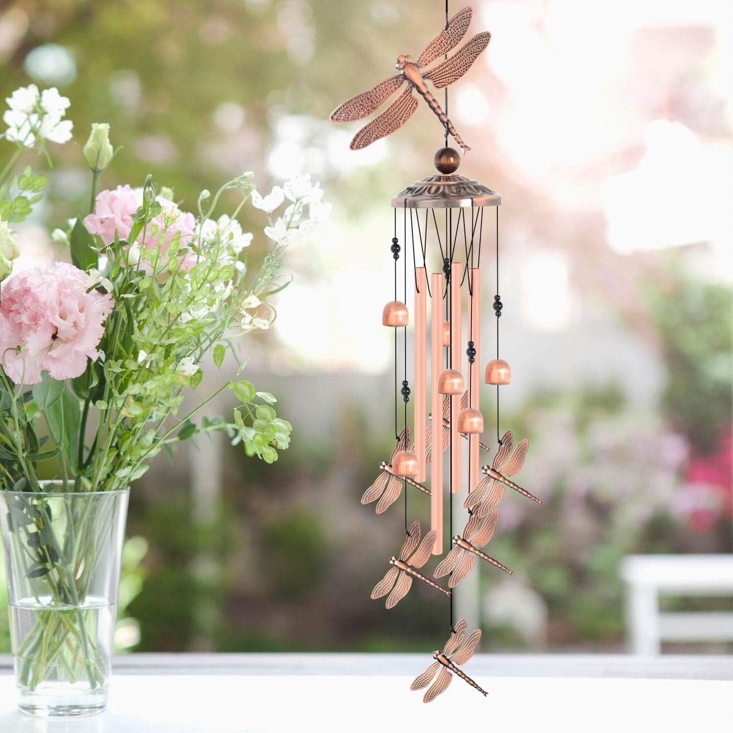 Libelle Windspiele für Draußen Messingrohre Glücksperlen Garten Terrasse