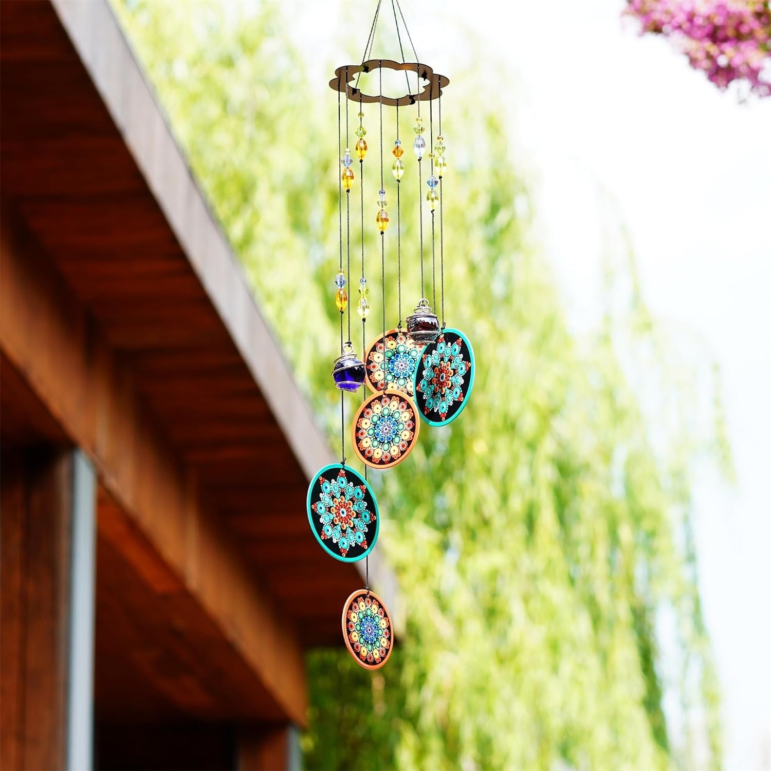 Blumen-Windspiel für Draußen Bunte Glasperlen Tiefer Ton Gedenk 58cm