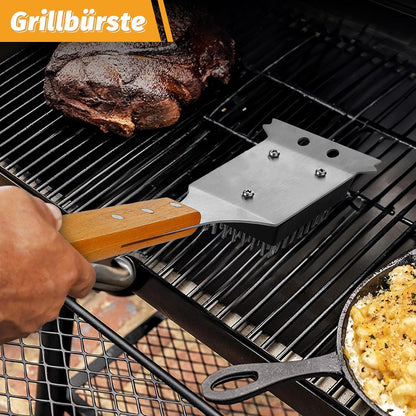 Profi Edelstahl Grillbesteck Set KraftGriller 5-TLG mit Holzgriff BBQ Teppanyaki