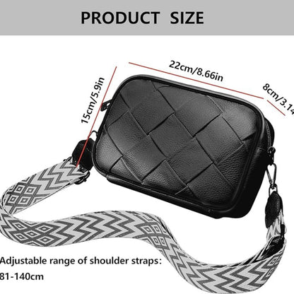 Umhängetasche Damen Leder Schwarz Weißes Band Crossbody Breiter Gurt
