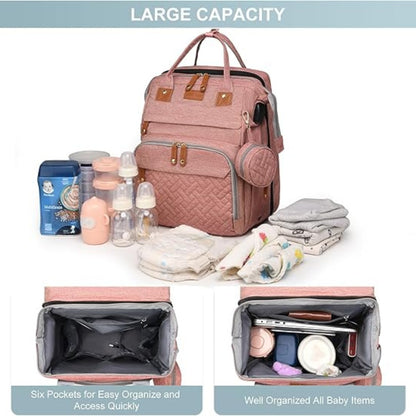Baby Wickeltasche Rosa mit Klappbett und Wickelauflage USB Port Wasserdicht