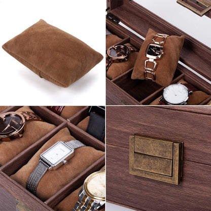 Uhrenbox Vintage für 6 Uhren Kunstleder Holzmuster Watch Box
