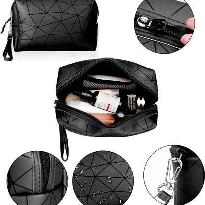 3 Stk Kosmetiktasche Transparent Schwarz Doppellagig Groß Klein Set