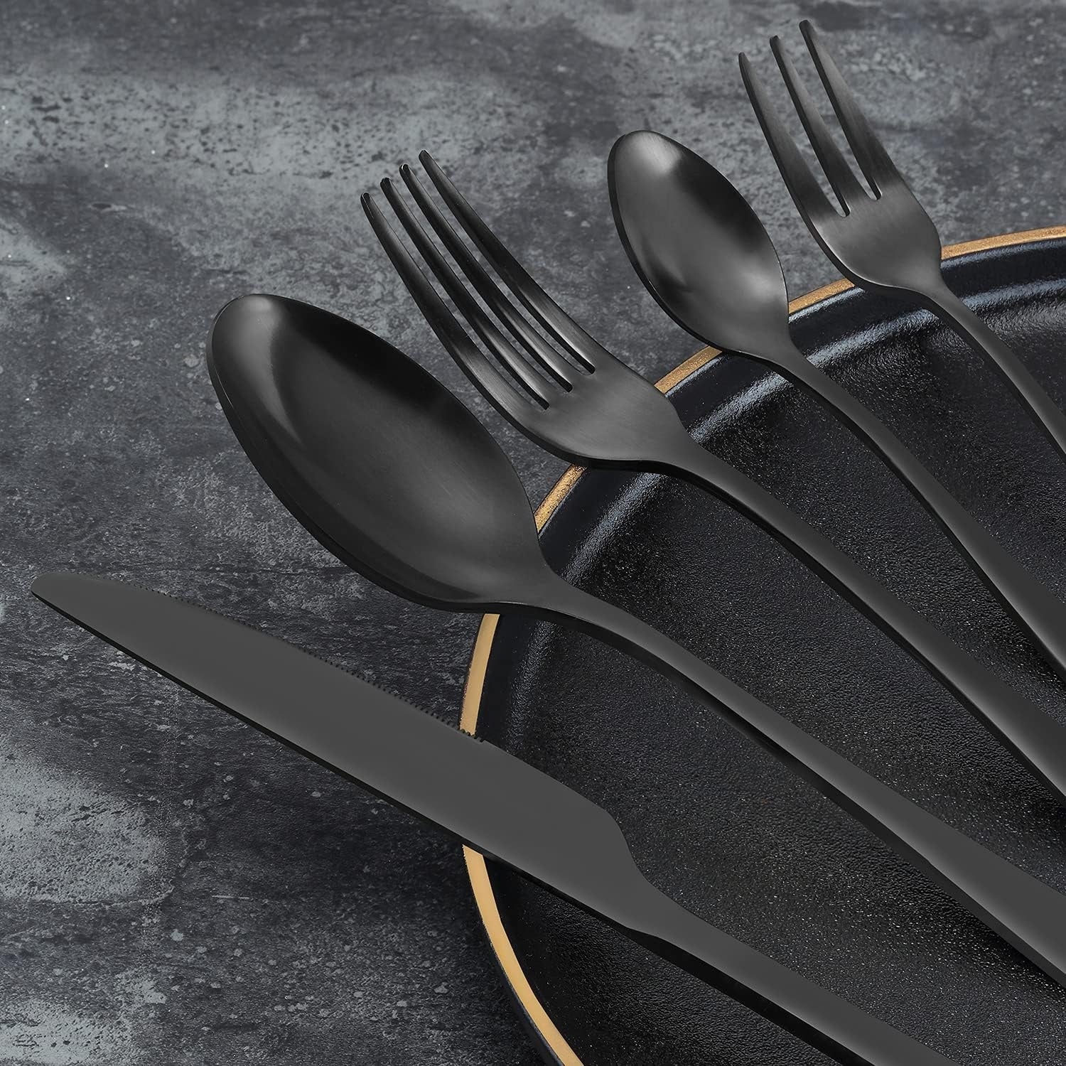 Besteck Set 6 Personen 30 teilig Schwarz Matt Essbesteck Messer Gabel Löffel