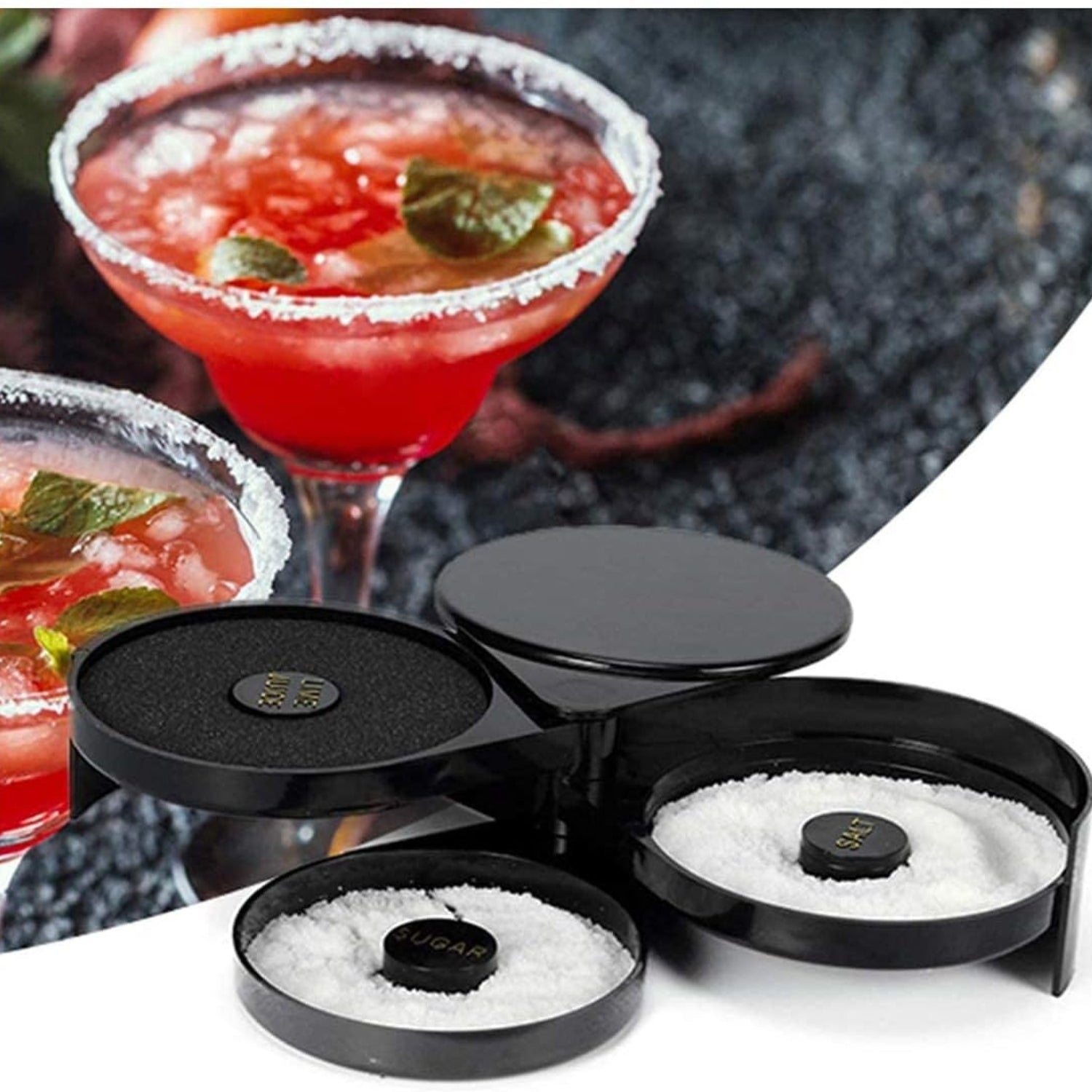 Bar Glas Rimmer 3 Ebenen für Cocktail Margarita Salz Zucker Barkeeper Tool