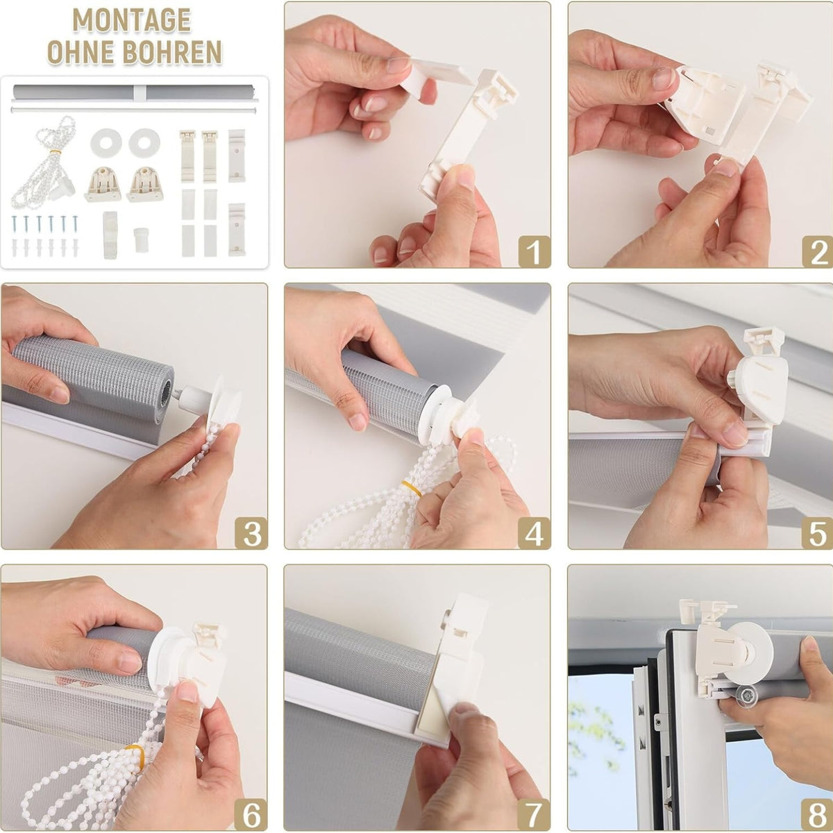 Rollos für Fenster ohne Bohren Doppelrollo Klemmfix 95x120cm Weiß Kindersicherun