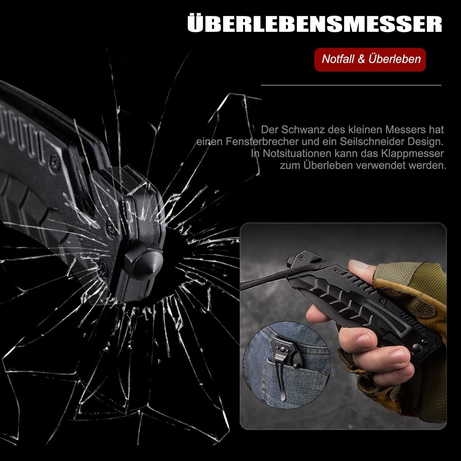Günstiges Taschenmesser Klappmesser 3-in-1 Messer mit Clip EDC Einhandmesser