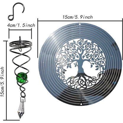Baum des Lebens 3D Windspiel Edelstahl Spiralschwanz Garten Dekor