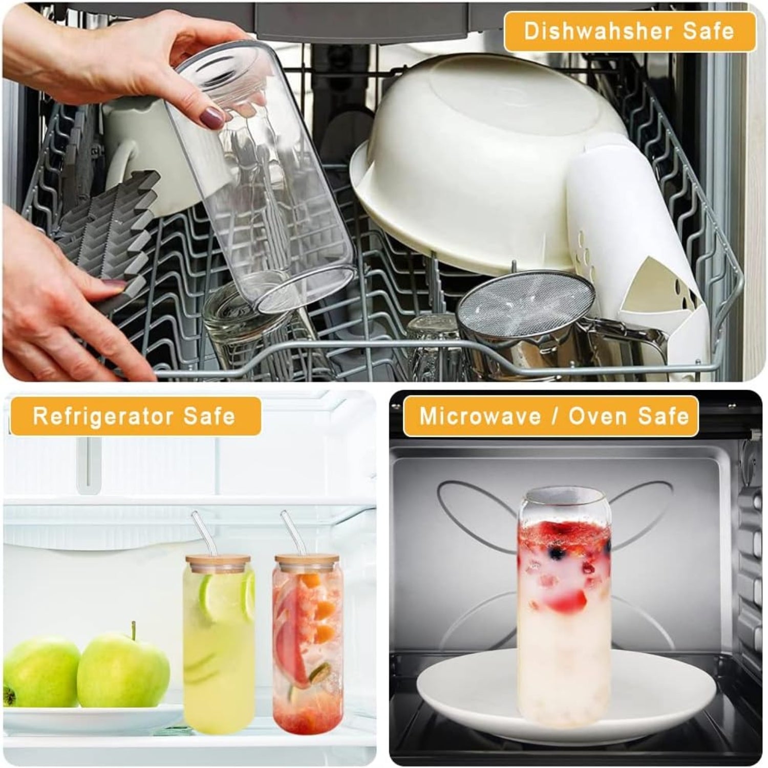 XXL Cocktailgläser mit Deckel 660ml mit Glasstrohalme und Bürste 4stk