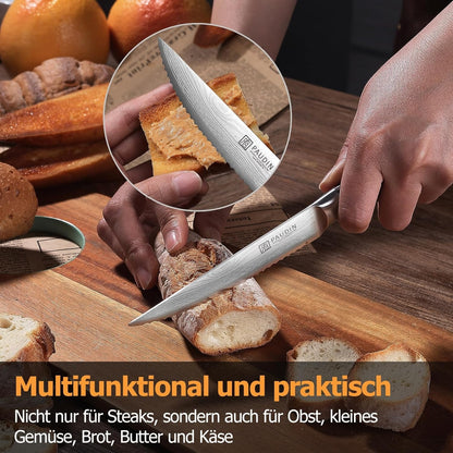 Steakmesser Set 6-teilig Edelstahl Gezackte Klinge Holzgriff Geschenkbox