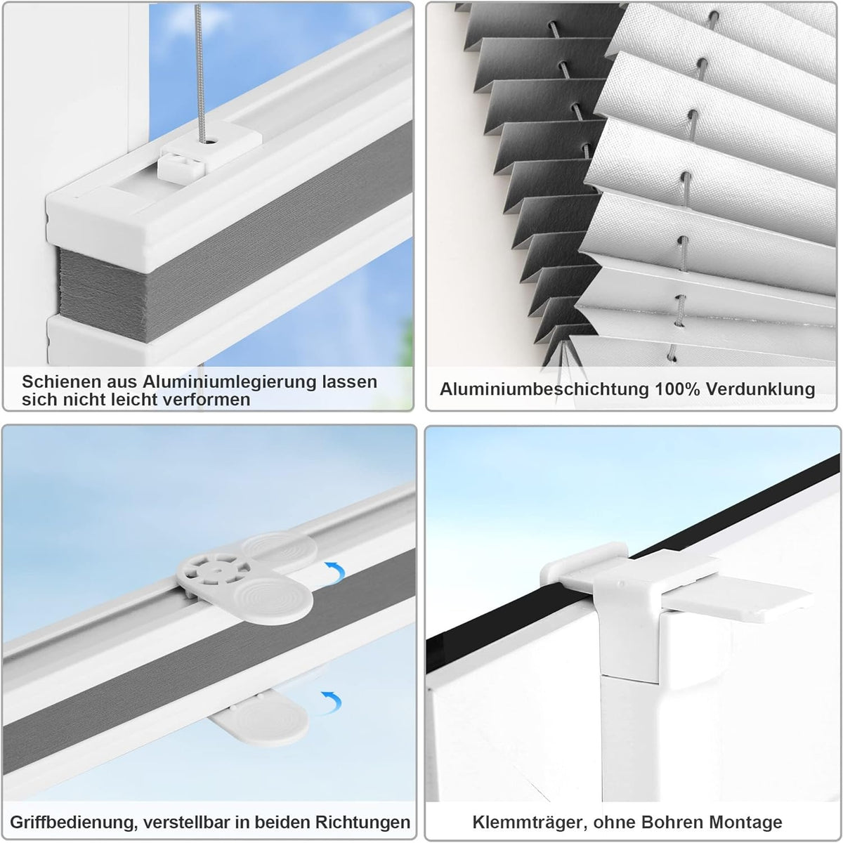 Plissee ohne Bohren Verdunkelung Klemmfix Grau 80x220cm Thermo Plissee