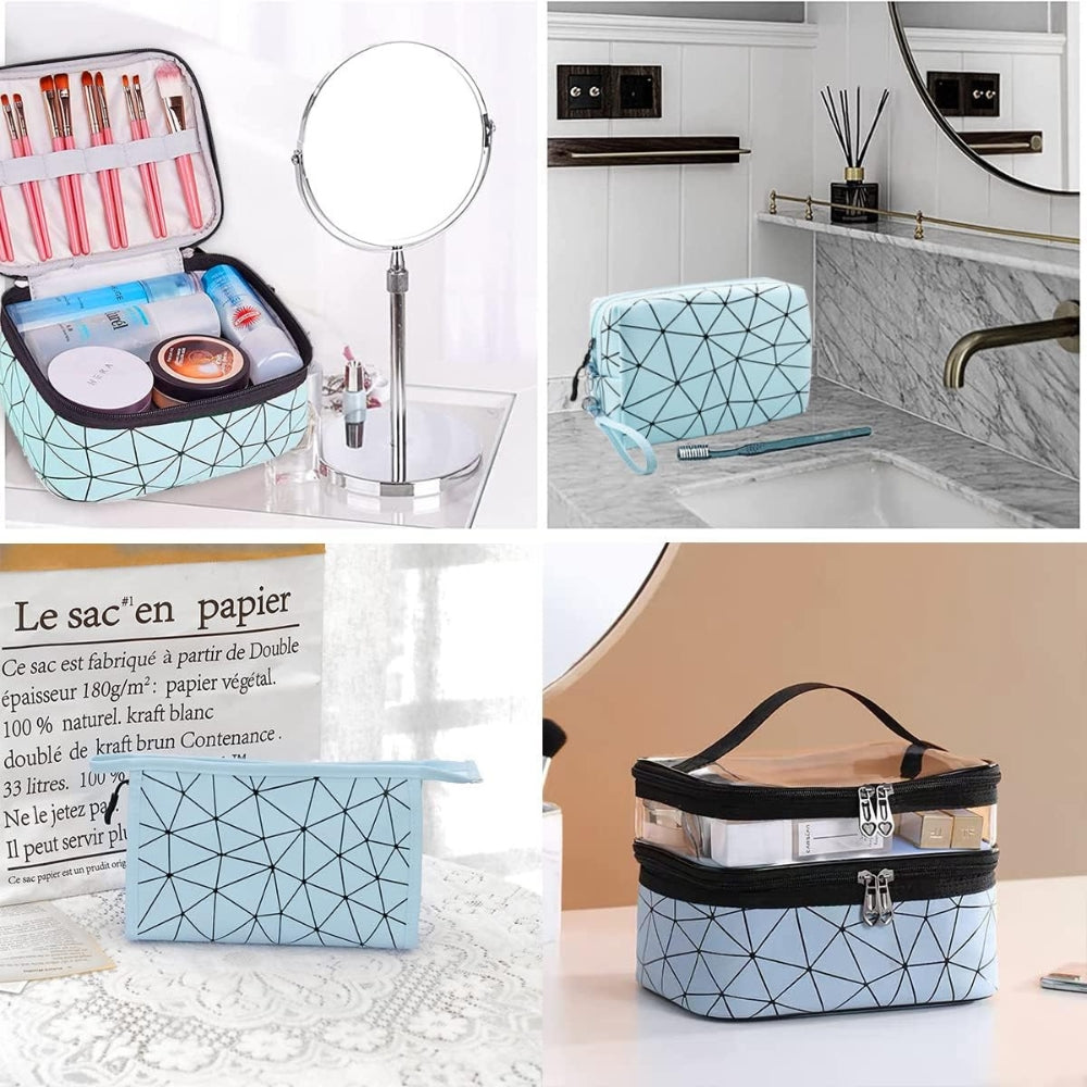 3tlg Kosmetiktasche Set Blau Transparent Doppellagig Reise Unisex