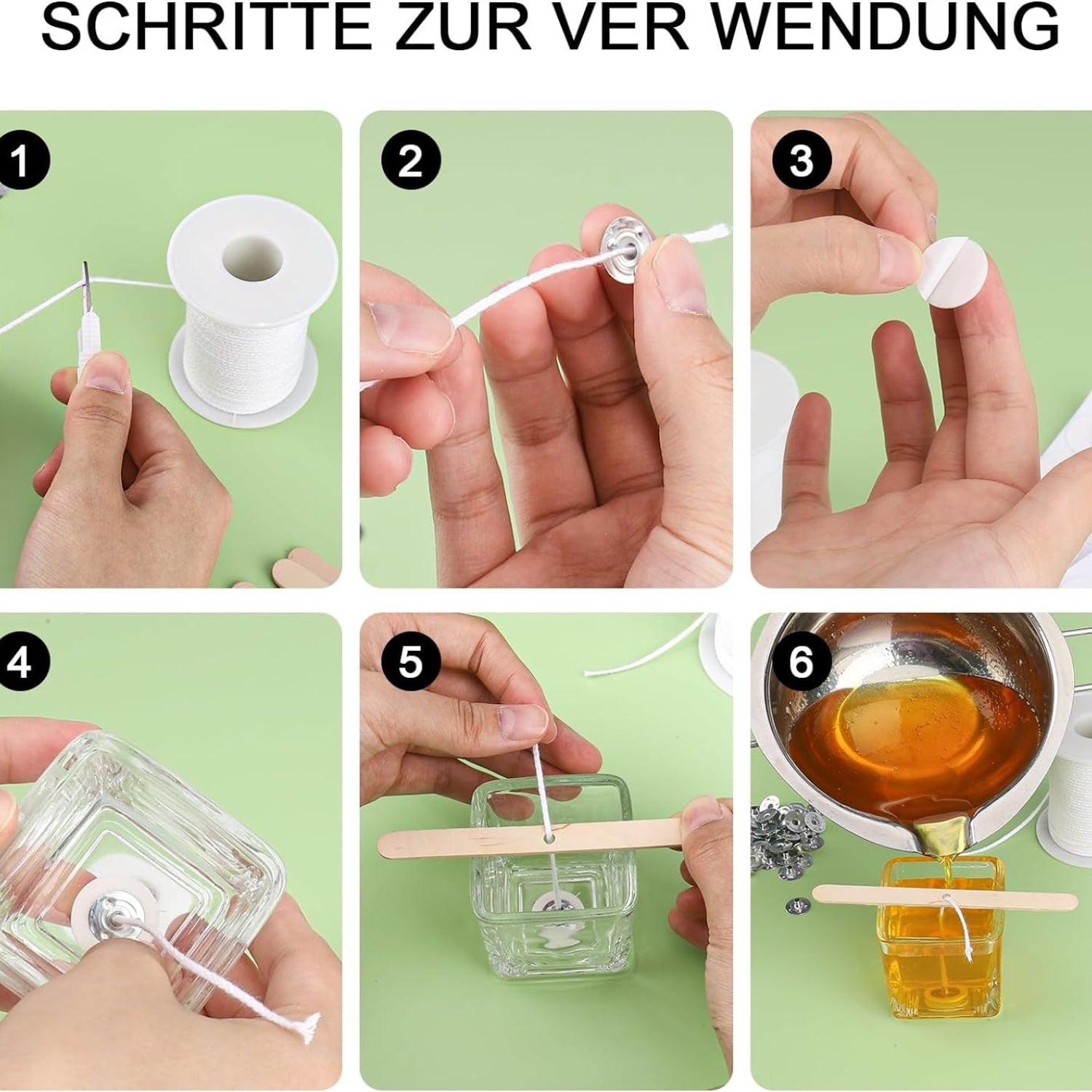 6100cm Kerzendocht 100 Halter 100 Sticker DIY Kerzen Rauchfrei